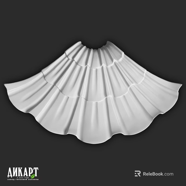 White Layered Pleated Fan Shaped Fabric Decorative Component with Ruffled Edges 3d model 