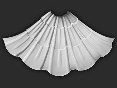 White Layered Pleated Fan Shaped Fabric Decorative Component with Ruffled Edges 3d model