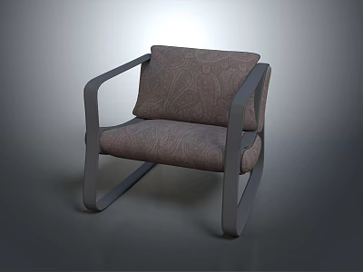 Single Sofa With Modern Gray Metal Frame And Patterned Fabric Upholstery 3d model