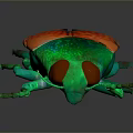 Vibrant Green Headed Beetle With Red Orange Wings And Reflective Surface