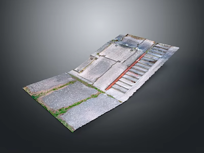 Detailed 3D Ground Structure Model With Gray Stone Slabs Red Lines And Green Grass Terrain 3d model