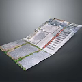 Detailed 3D Ground Structure Model With Gray Stone Slabs Red Lines And Green Grass Terrain