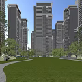 Modern High Rise Residential Buildings With Landscaped Green Lawn And Trees