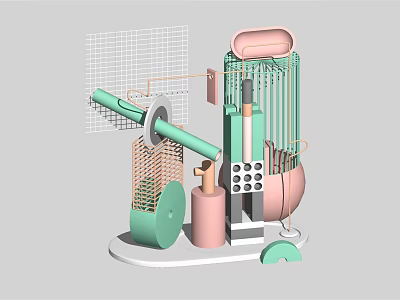 Modern Geometric Decorative Sculpture With Green Pink Elements For Home Decoration 3d model