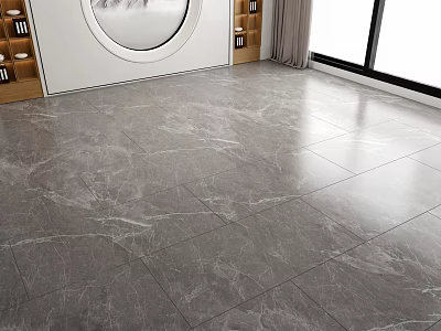Gray Marble Floor Tiles In Modern Living Room With Large Windows 3d model