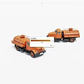 Two Orange Vintage Oil Tank Truck Models On White Background