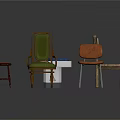 Green Upholstered Armchair Blue White Seat Wooden Back And Brown Metal Leg Chairs
