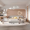 Cozy Modern Kids Room Interior With Soft Color Bed Cloud Pendant Lights And Stuffed Toys