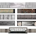 Chinese Style Landscape Feature Wall Design With Mountain Patterns And Linear Decorations 3d model