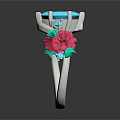 Elegant Silver Ring Featuring Blue Gemstone With Red Green Floral Design 3d model