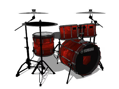 Yamaha Musical Instrument Drum Set With Red Wood Grain Design And Stands 3d model