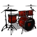 Yamaha Musical Instrument Drum Set With Red Wood Grain Design And Stands