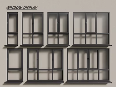 Modern Casement Windows Display With Various Black Frame Styles And Designs 3d model