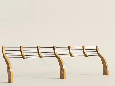 Elegant Wooden Railing Design with Curved Supports and Multiple Horizontal Bars 3d model