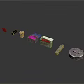 Metallic Mechanical Components Display With Rectangular Purple Silver And Circular Parts