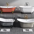 Freestanding Bathtubs in Various Colors with Metal Feet Faucets Bath Mats and Slippers