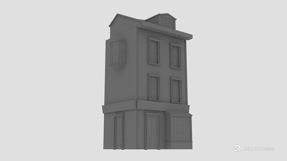Gray Multi Story Building Model With Windows Doors And Storefront Design 3d model 