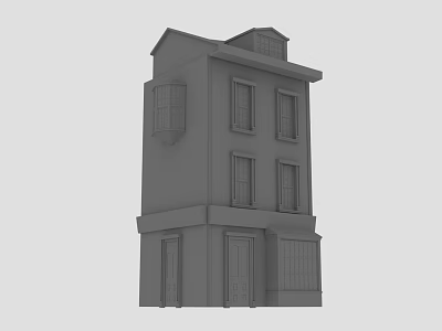 Gray Multi Story Building Model With Windows Doors And Storefront Design 3d model
