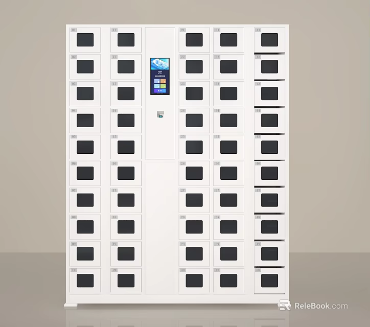 Modern White Storage Lockers With Digital Display And Multiple Compartments Design 3d model