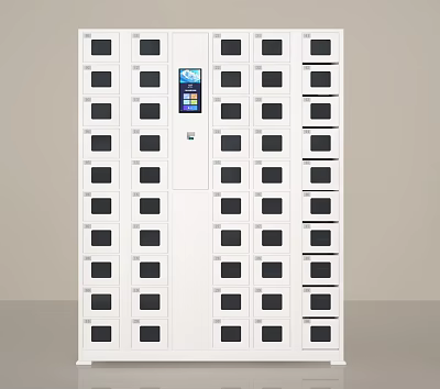 Modern White Storage Lockers With Digital Display And Multiple Compartments Design 3d model
