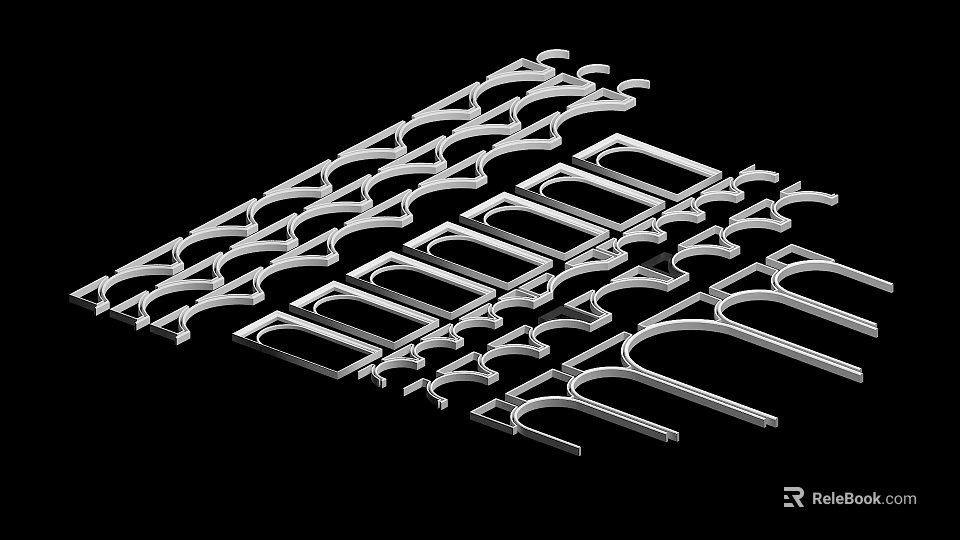 White Decorative Frame Components With Various Geometric Designs 3d model