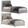 Gray and Beige Double Bed with Upholstered Headboard Soft Pillows and Cozy Blankets