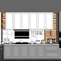 Modern Kitchen Interior With White Gray Cabinets LED Lighting And Marble Countertop 3d model