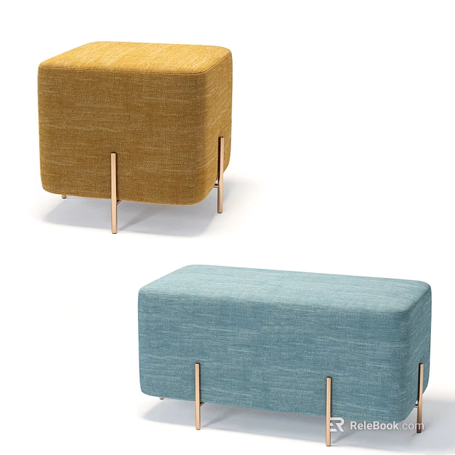 Yellow and Blue Sofa Stools with Metal Legs for Modern Home Decor 3d model 