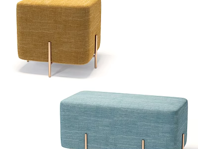 Yellow and Blue Sofa Stools with Metal Legs for Modern Home Decor 3d model