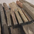 Rough Stone And Solid Wooden Logs For Construction And Decorative Projects 3d model
