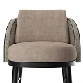 Modern Beige Fabric Bar Stool With Woven Backrest And Black Metal Legs