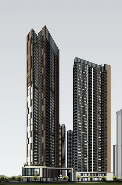 Modern Commercial Street With High Rise Buildings And Retail Shopping Spaces 3d model