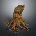 Natural Wooden Tree Stump Decorative Piece with Intricate Roots and Mossy Surface