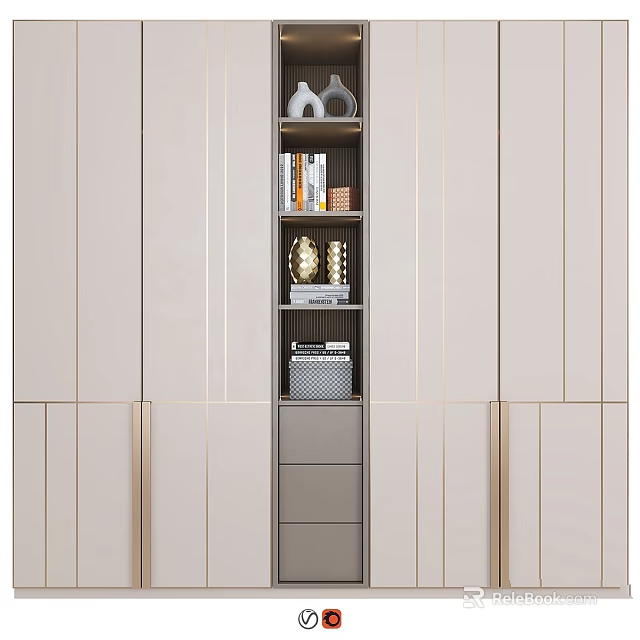 Elegant Modern Chest of Drawers With Gold Metal Handles Sleek Panels And Minimalist Design 3d model 