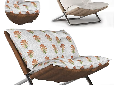 Modern Lounge Chair With Leaf Patterned Fabric Cushions And Metal Frame 3d model