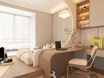 Modern Kids Room Interior With Bed Desk Chair Window Blinds And Playful Toy Elements 3d model