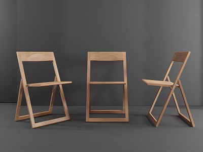 Three Wooden Folding Leisure Chairs Displayed in Different Angles 3d model