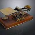 Vintage Balance Scale With Wooden Base Metal Frame Scale Plate And Weights