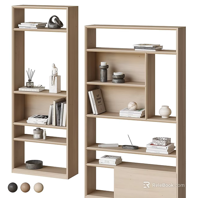 Light Wood Bookshelf With Layered Shelves And Decorative Items Books Vases 3d model 