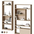 Light Wood Bookshelf With Layered Shelves And Decorative Items Books Vases