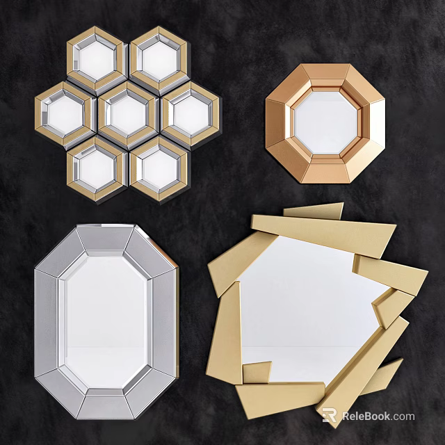 Modern Decorative Mirrors With Hexagonal Octagonal And Irregular Shapes Gold Silver Frames 3d model