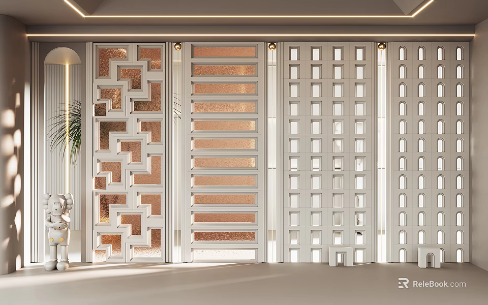 Modern Interior Partition Designs With Geometric Patterns And Glass Panels 3d model