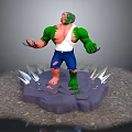 Green Muscular Creature with Ripped Shorts Standing on Broken Spiked Ground