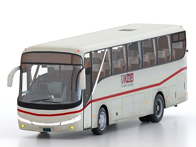 Modern White Bus With Red Stripes Large Windows And Comfortable Seats 3d model