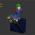 Game And Movie Character With Reddish Brown Hair In Purple Dress On Blue Zigzag Cube