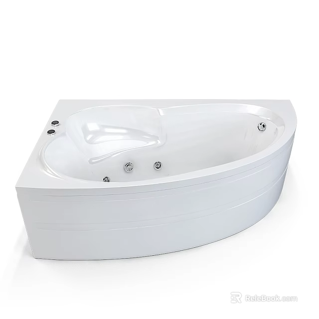 White Bathtub with Curved Design and Massage Jets for Modern Bathroom 3d model 
