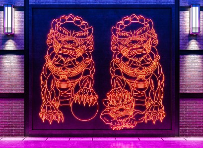 Modern decorative lights stone lion neon lighting 3d model