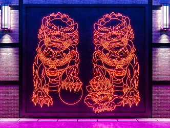 Modern decorative lights stone lion neon lighting 3d model