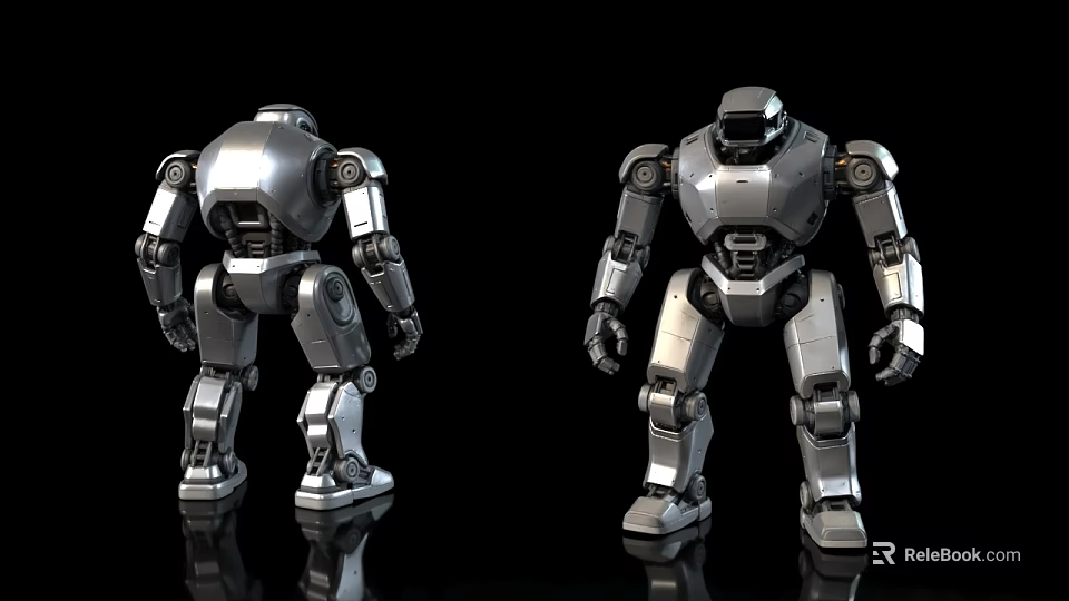 Smart Machine Robot Model With Front And Back View Metallic Mechanical Design 3d model 