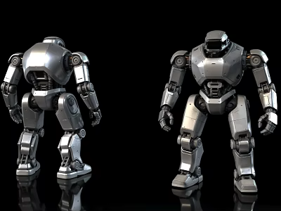 Smart Machine Robot Model With Front And Back View Metallic Mechanical Design 3d model